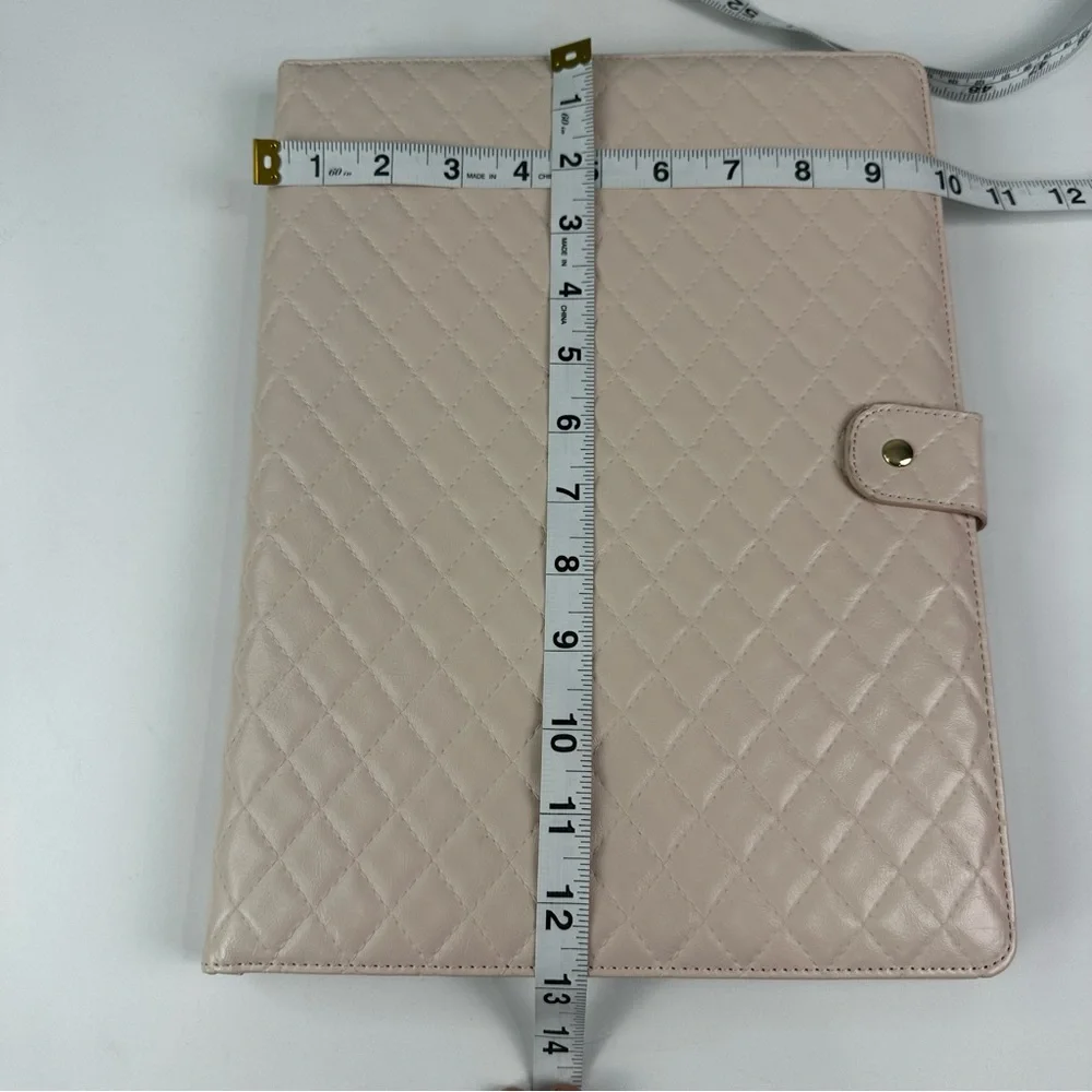 Vegan Leather Light Pink Quilted Padfolio Snap Closure With Legal Pad